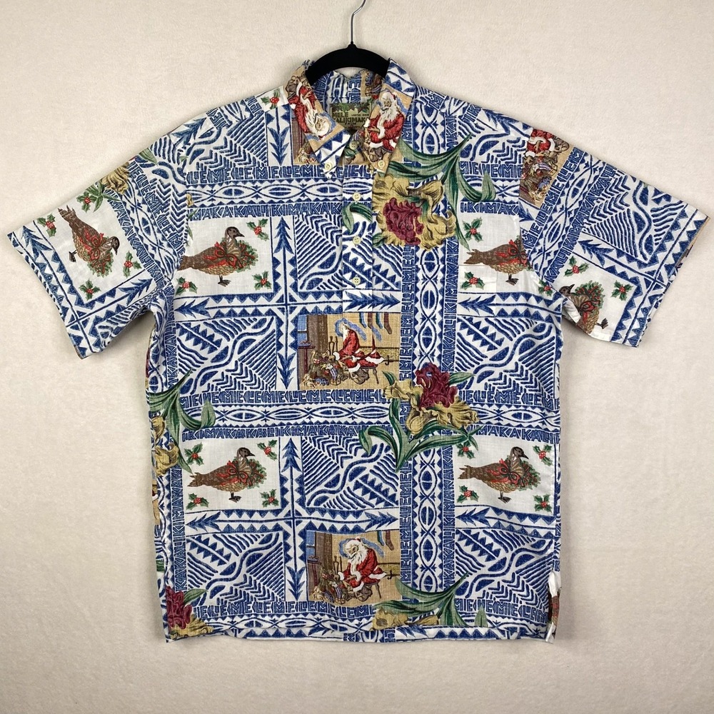 Vintage Reyn Spooner Shirt Mens M Aloha 1/2 Button Down Mele Kalikimaka 1999